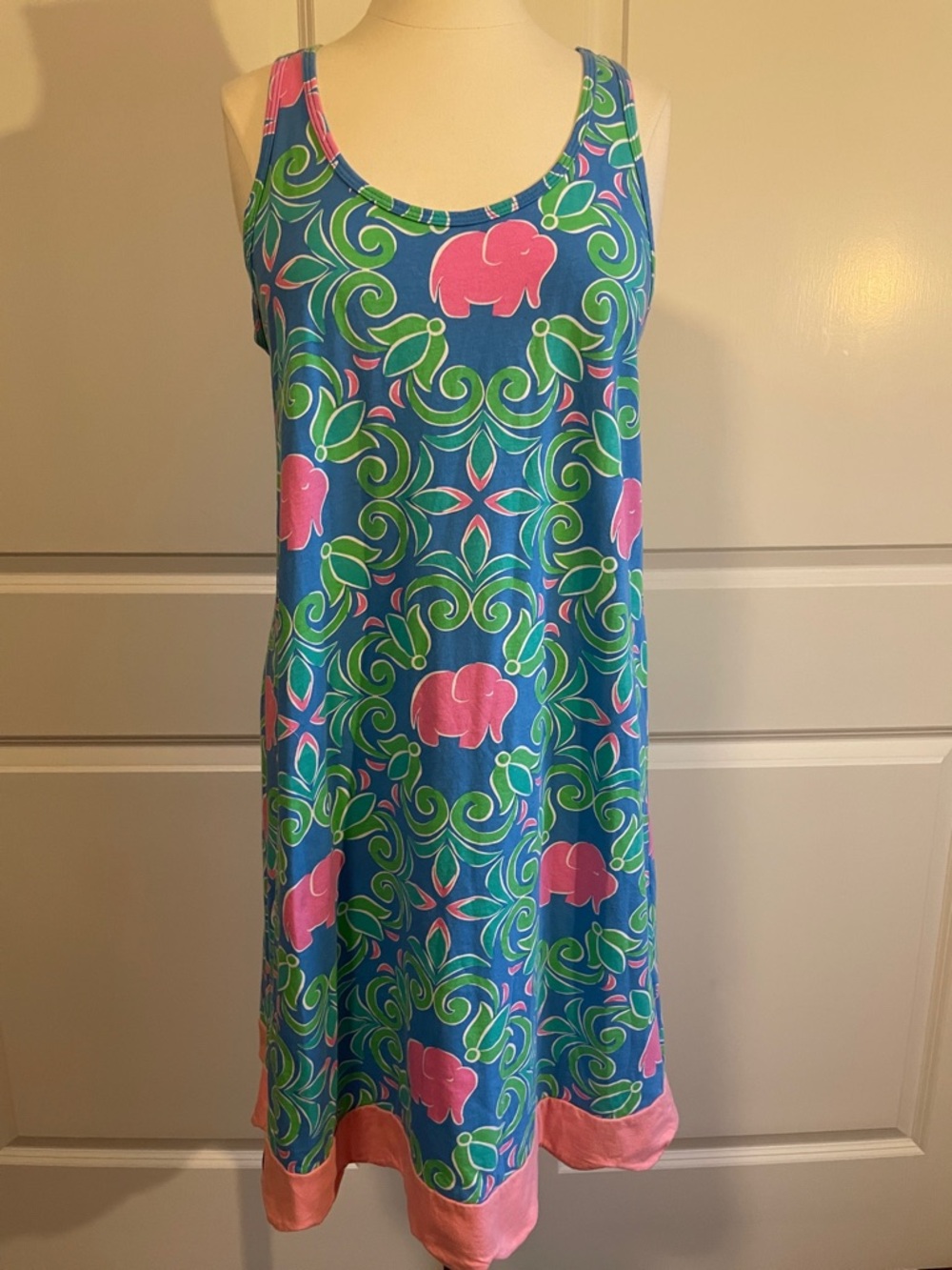 Simply Southern Blue Tank Dress with Pink Elephant Print Size XL/2X